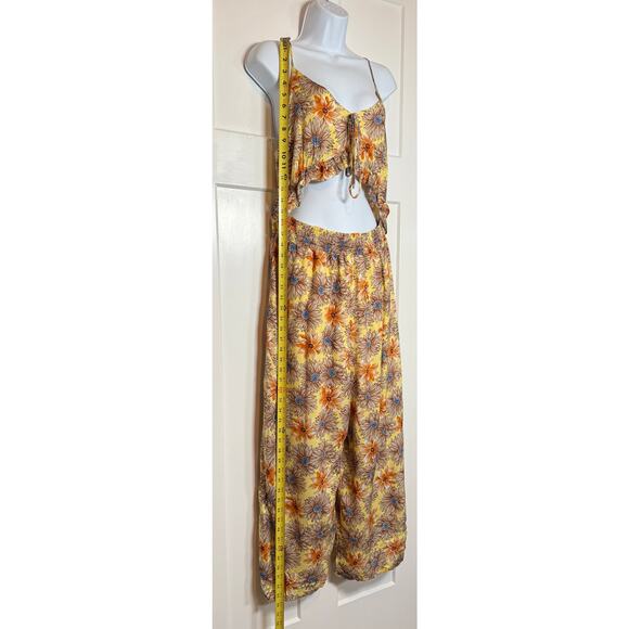 Hayden Los Angeles Jumpsuit Floral Yellow Blue Orange LARGE - Picture 3 of 12